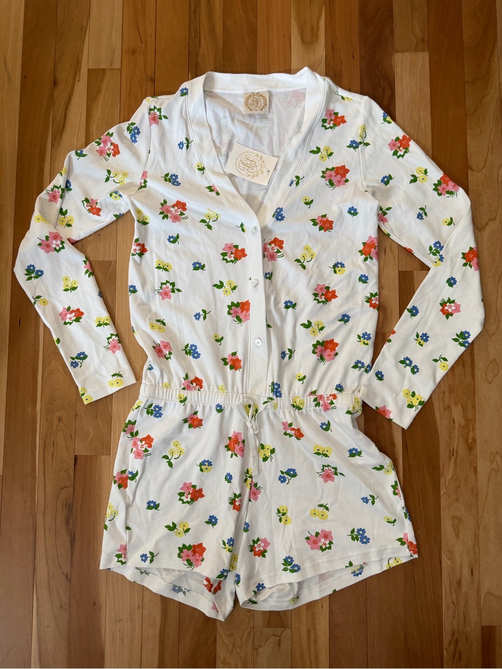 The Beaufort bonnet company  White Floral Long-Sleeve Pajama Romper